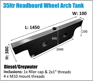 Dual Cab Ute Wheel Arch DIESEL / GREYWATER Tank Headboard 35L 4x4 4WD - Picture 1 of 2