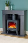 Electric Small Stove Fire Suite Heater Realistic Flame Effect Thermostat Grey