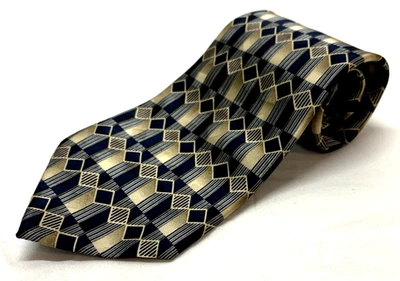 Pierre Cardin весь шелк сделано в Америке темно-синий и золотой геометрический узор - Изображение 1 из 4