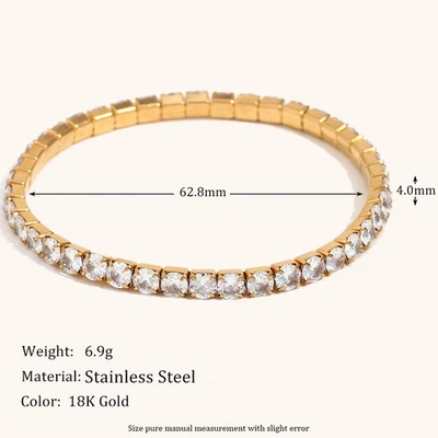 Elastic Cubic Zirconia Bracelet Stainless Steel Linked Chain Women Jewelry - Image 1 of 4