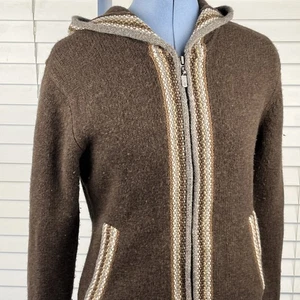Cárdigan suéter de lana de cordero Patagonia para mujer talla pequeña marrón cremallera completa con capucha - Imagen 1 de 21