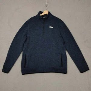 Eddie Bauer Sweater Fleece 1/4 Zip Pullover Mens L Dark Blue Hand Pockets Casual - Picture 1 of 11