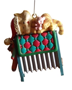 Enesco Weihnachten Katze Nappin Ornament 1992 Kätzchen Nickerchen auf Heizkörperstrumpf - Bild 1 von 9