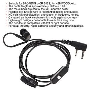 Głowica K-Walkie-Talkie-Headset Radio-Słuchawki douszne do UV5R 888S do Kenw KUI - Zdjęcie 1 z 22