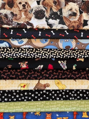 Lote de tela para acolchar - 10 cuartos de grasa, perros y huesos + 1 GRATIS = 11 FQ! Foto 1 de 4