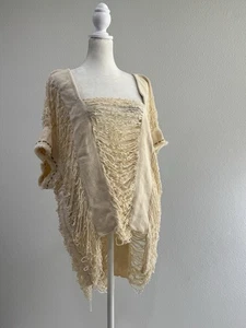 Alejandra Márquez RAW handgewebtes strukturiertes Fransen Top One Size creme Baumwolle Boho - Bild 1 von 13