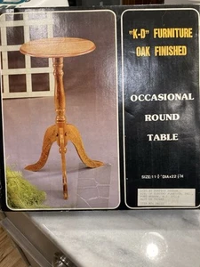 Vintage 70s Round Rustic Oak Wood Pedestal Tripod Table NOS - Picture 1 of 5