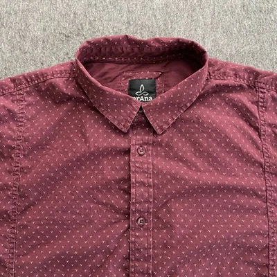 Camisa Prana Para Hombres 2XL Borgoña Ajustada Geométrica Manga Larga Abotonada Preppy Foto 1 de 4