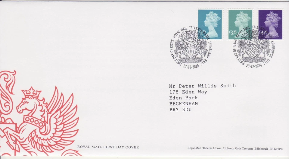 GB Stamps First Day Cover Machin Definitive high values £1.70 to £4.20 SHS 2020 - Image 1 of 1