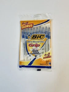 BIC ULTRA ROUND STIC GRIP EASY GLIDE MITTELBLAU KUGELSCHREIBER BONUS 10ER PACK NOS - Bild 1 von 5