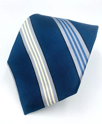 Corbata de hombre vintage Emanuel Ungaro azul blanco a rayas 100 % seda - 58 1/2" x 3 1/2" Foto 1 de 4