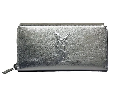 Cartera Yves Saint Laurent YSL Belle du Jour Cartera de Cuero Plateada con Cremallera Nueva con Etiquetas Foto 1 de 4