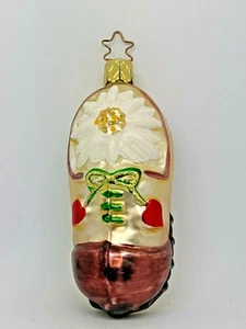 Inge Glas Ornament Edelweiß Blume im Schuh mundgeblasen Glas Germany - Bild 1 von 5