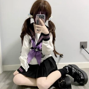 Kuromi Sailor Suit T-shirt Skirt Dress Sweet Blouse JK Uniform Cute Collar New - Picture 1 of 13