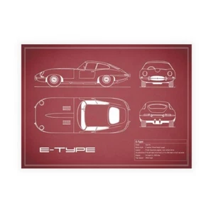 Stampa su Tela su Carta Poster o Quadro Rogan Mark Jaguar E-Type-Maroon - Picture 1 of 2