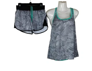 Womens Champion Workout Set -SZ Medium - Shorts And Tank Set -Black & Teal - Picture 1 of 4