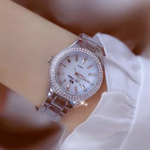 Diamond Luxury Women Watch Round Face Stylish Silver Women's Quartz Wrist Watch - Picture 1 of 5