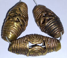 Lot de 3 perles de cire perdues vintage moulées sur sable Ashanti Kingdom laiton cuivre #4