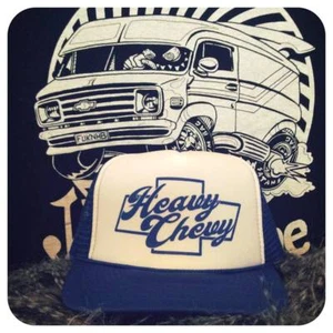 Heavy Chevy blue white trucker hat van truck interior custom vintage shirt g10 - Picture 1 of 8
