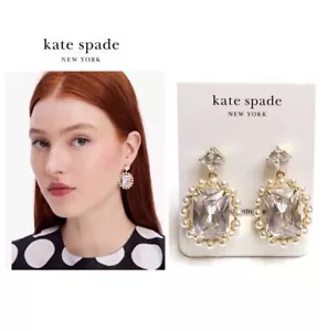 NWT Kate Spade VICTORIA 12-K Gold Plated Brass Glass Pearls/CZ Drop Earrings - Picture 1 of 11