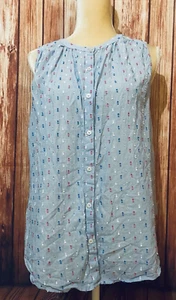 Women’s Medium Tank Top Ann Taylor Loft Blue Polka Dots Button Down Soft Glitter - Picture 1 of 12