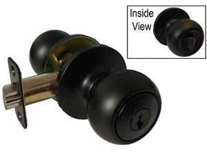 Matte Black Entrance Entry Keyed for Exterior Round Door Knob Handle Lock Locks - Picture 1 of 2
