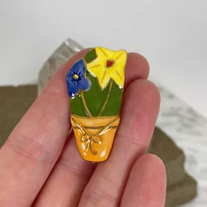 Vintage KERAMIK KAKTUS TOPF BROSCHE Handarbeit Kunsthandwerk Gartenarbeit Gärtner Schmuck - Bild 1 von 9