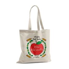 Personlaised Teacher Tote Shopping Book Bag Thank you Gift Apple World Best