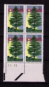 US USA Sc# 2246 MNH FVF PL# BLOCK Michigan Statehood White Pine Tree Moon Lake - Picture 1 of 1