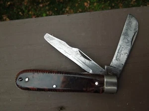 Ric Nor Electricians Pocket Knife Two Blade Marbled Brown Handle Boston USA - Imagen 1 de 8