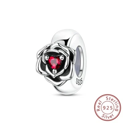 MULA Liebe Rose Gummi Rot CZ DIY Charm 925 Sterling Silber für Frauen Armband - Bild 1 von 4