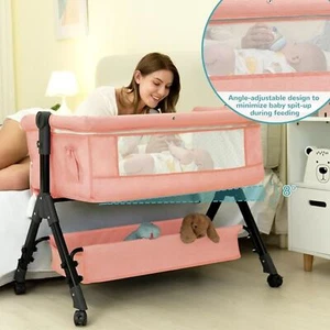 Rocking Crib Baby Bassinet Newborn Beside Sleeper Infant Sleeping Bed - Picture 1 of 21