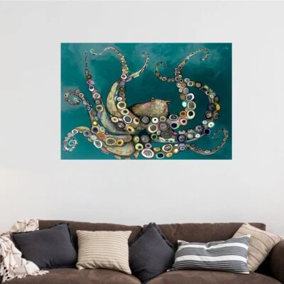 Octopus In The Deep Teal Sea Poster no frame - Image 1 of 4