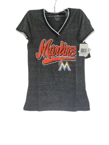 5th & Ocean Women Miami Marlins Opening Night Tri-Blend Tee-Black Heather, Small - Picture 1 of 7