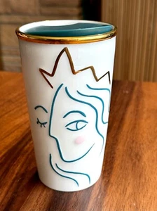 Vaso Starbucks Siren 2017 aniversario verde azulado dorado con tapa logotipo de cerámica de 10 oz - Imagen 1 de 8