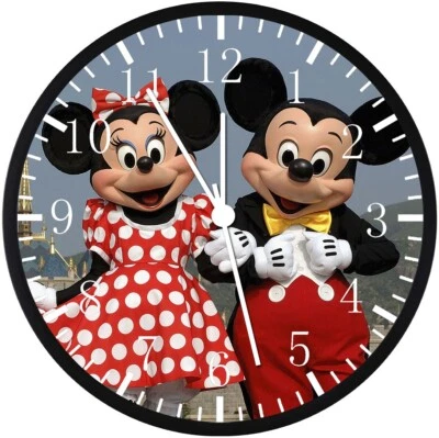 Mickey Minnie Reloj de Pared Marco Negro Grande 12" Cara de Vidrio Sin Marcar E116 NUEVO Foto 1 de 4