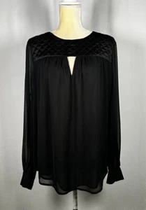 Bebe Women Blouse Shirt Top XL Long Sleeves Keyhole Chiffon Black - Picture 1 of 13