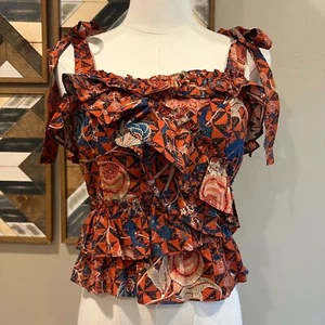 Ulla Johnson Cleo Tree of Life Ruffle Tie-Strap Tank Top 0 - Imagen 1 de 10