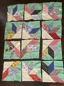 Vintage Quilt Block Squares STAR PATTERN Old Print Fabric Lot 12 - Picture 1 of 8