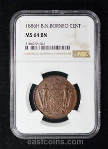 NGC MS64 1886-H British North Borneo One Cent, Heaton mint, KM2 - Picture 1 of 4