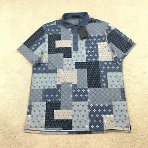 G/Fore Golf Polo Shirt Mens XL All Over Print Blue New Patchwork - Picture 1 of 8