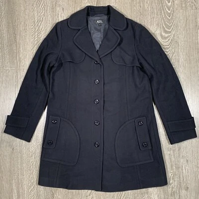 A.P.C. Womens Wool Trench Coat BLACK, SMALL - Image 1 of 4