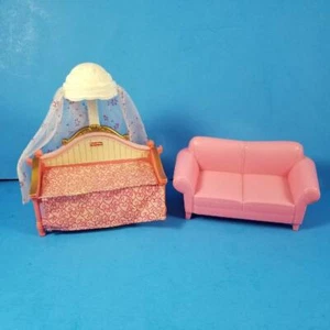 Fisher Price Loving Family Dollhouse LOT Canopy Bed Daybed & Sofa Couch Pink - Picture 1 of 8