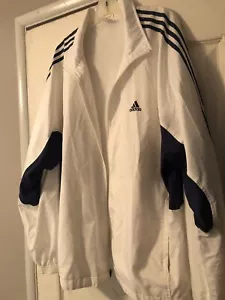 Adidas Jacket Mens XL White Black Stripe Windbreaker Climaproof Track Top Zips - Picture 1 of 6