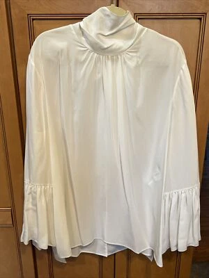 Blusa Fendi Top Mujer 52 Blanca Seda Mangas Campana Lazo Trasero Foto 1 de 4