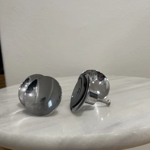 Vintage Mid Century Cabinet Furniture Hardware Knobs, Chrome Tone, Lot of 4 Cover