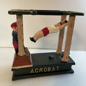 Vintage Acrobat Bank mechanische Gusseisen Penny Bank funktioniert 7” x 3” x 7,5” groß - Bild 1 von 7