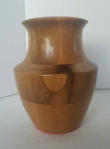 Vintage Hand Crafted Segmented Tulip Wood Vase Lathe Turned 5.5" - Picture 1 of 10