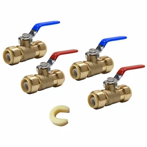 4 PCS 1/2" PUSH FIT BALL VALVE HOT & COLD FULL PORT NO LEAD BRASS WITH A TOOL - Picture 1 of 4