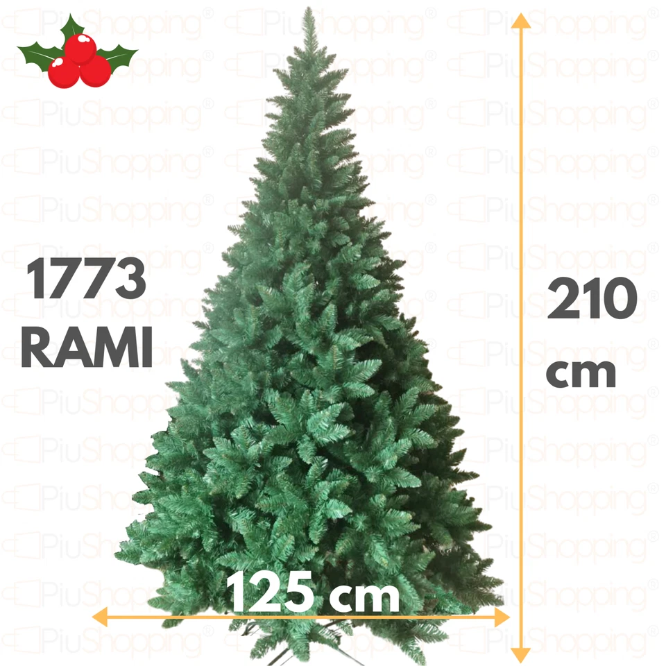Albero di Natale 210 cm Pino Verde Realistico Folto 1800 Rami Naturale